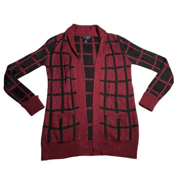 Romeo & Juliet Couture Sweaters - Romeo & Juliet Couture Window Pane Pattern Open Front Knit Cardigan Size S